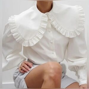 Commense White Peter Pan Collar Long Sleeve Blouse